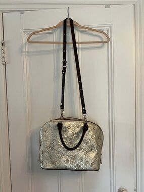 Metallic Embossed Dome Satchel with Removable Strap
